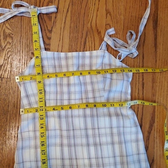 HOLLISTER PLAID COTTON SHEATH DRESS WHITE LAVENDAR ADJUSTABLE TIES SUMMER - Picture 11 of 11